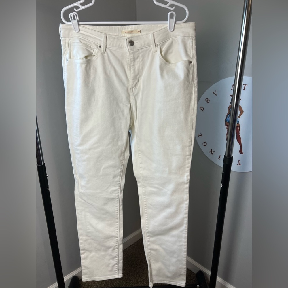 Womens Levi Jeans Size 16 33 Mid Rise Skinny White Wash Denim Plus Ladies READ